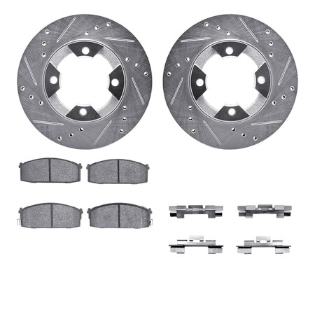 Dynamic Friction Co 7512-67178, Rotors-Drilled and Slotted-Silver w/ 5000 Advanced Brake Pads incl. Hardware, Zinc Coat 7512-67178